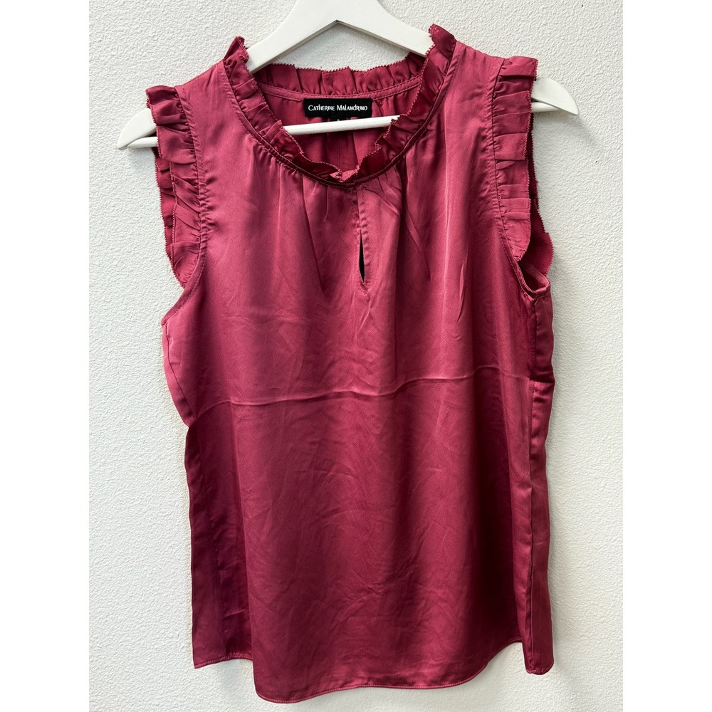 Catherine Malandrino Women's Blouse Ruffled Sleeves Dress Blouse Berry Size S